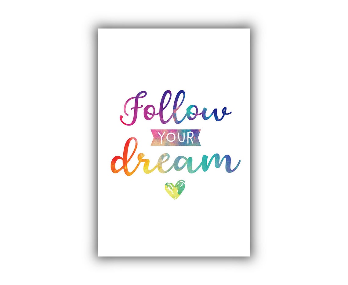Follow Your Dream Watercolor Quote Poster Pink Script Heart Decor - Image 2