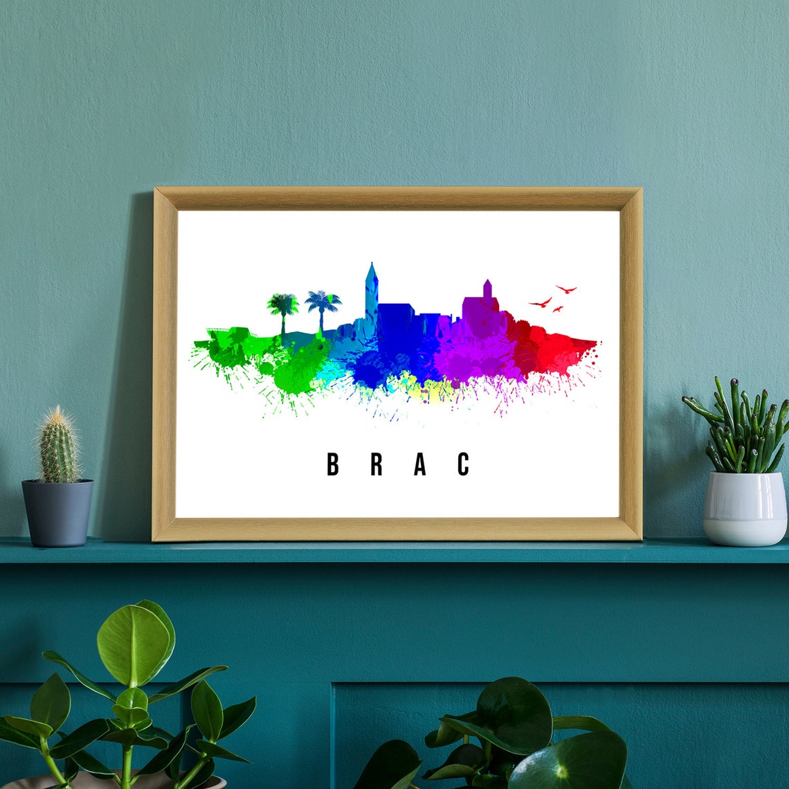 Brac Croatia Island Bell Tower Palm Watercolor Skyline Travel Poster - Image 2