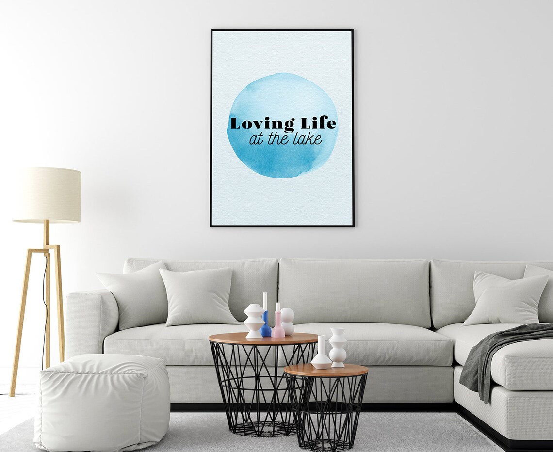 Loving Life at the Lake Blue Watercolor Circle Quote Wall Art - Image 4