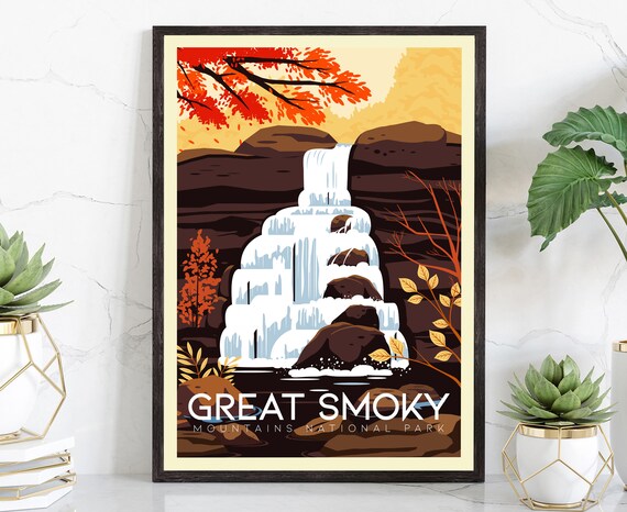 Great Smoky Mountains Travel Poster Print Retro Travel Poster Mountain Range In The United States Of America Housewarming Gift