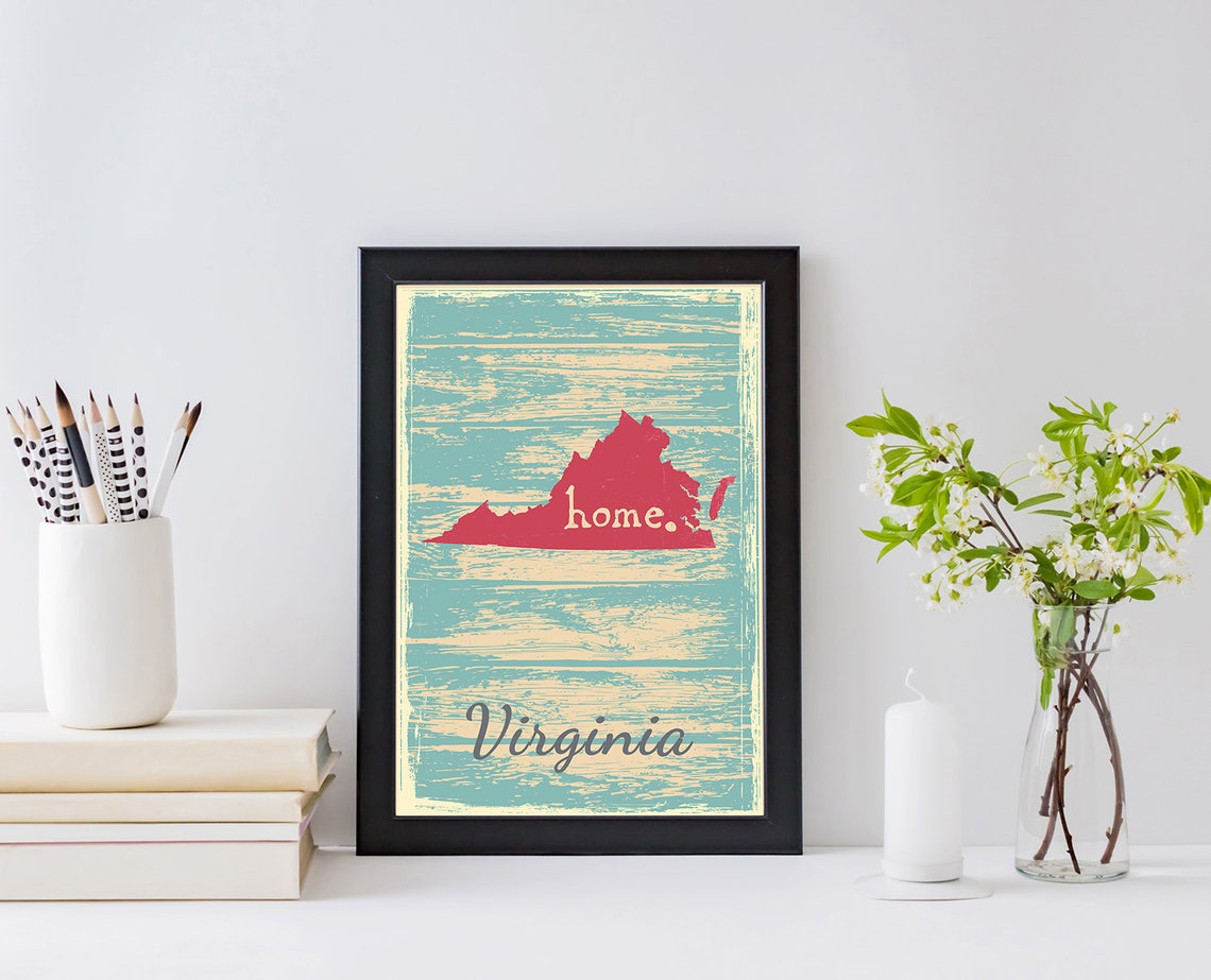Virginia Retro Home Script Vintage Distressed Wood Map Wall Art - Image 2