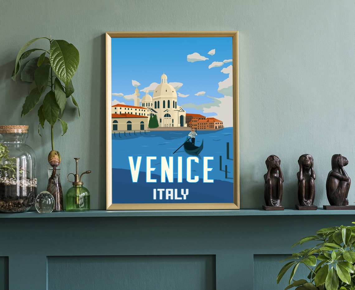 Venice Italy Gondola Basilica Della Salute Vintage Canal Travel Poster - Image 3