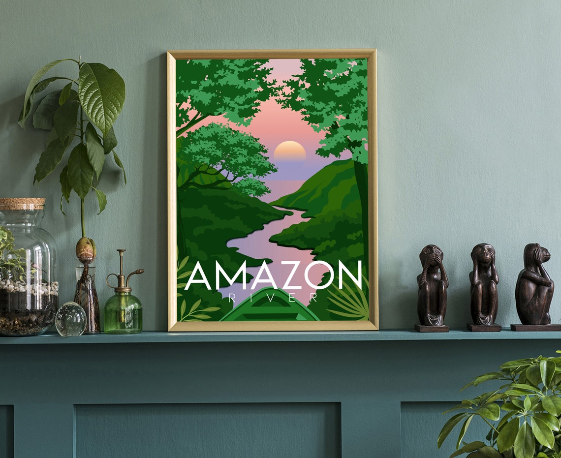 Amazon River Retro Sunset Rainforest Jungle River View Travel Poster - Image 3