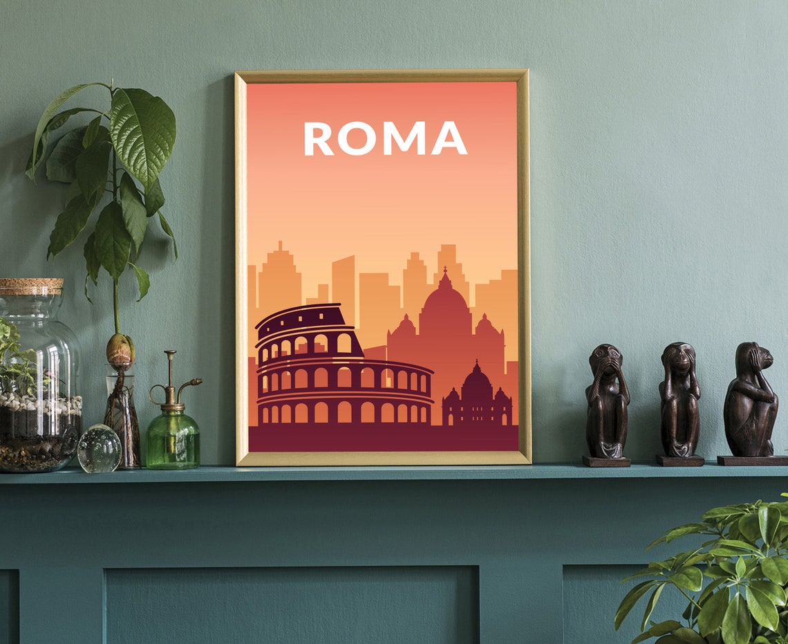 Roma Italy Colosseum Sunset Orange Modern City Travel Poster - Image 2