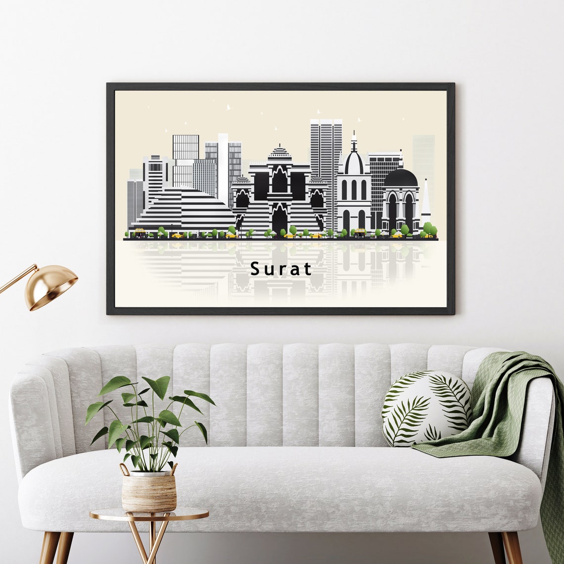 Surat India Retro Vector Skyline Water Reflection City Poster - Image 3