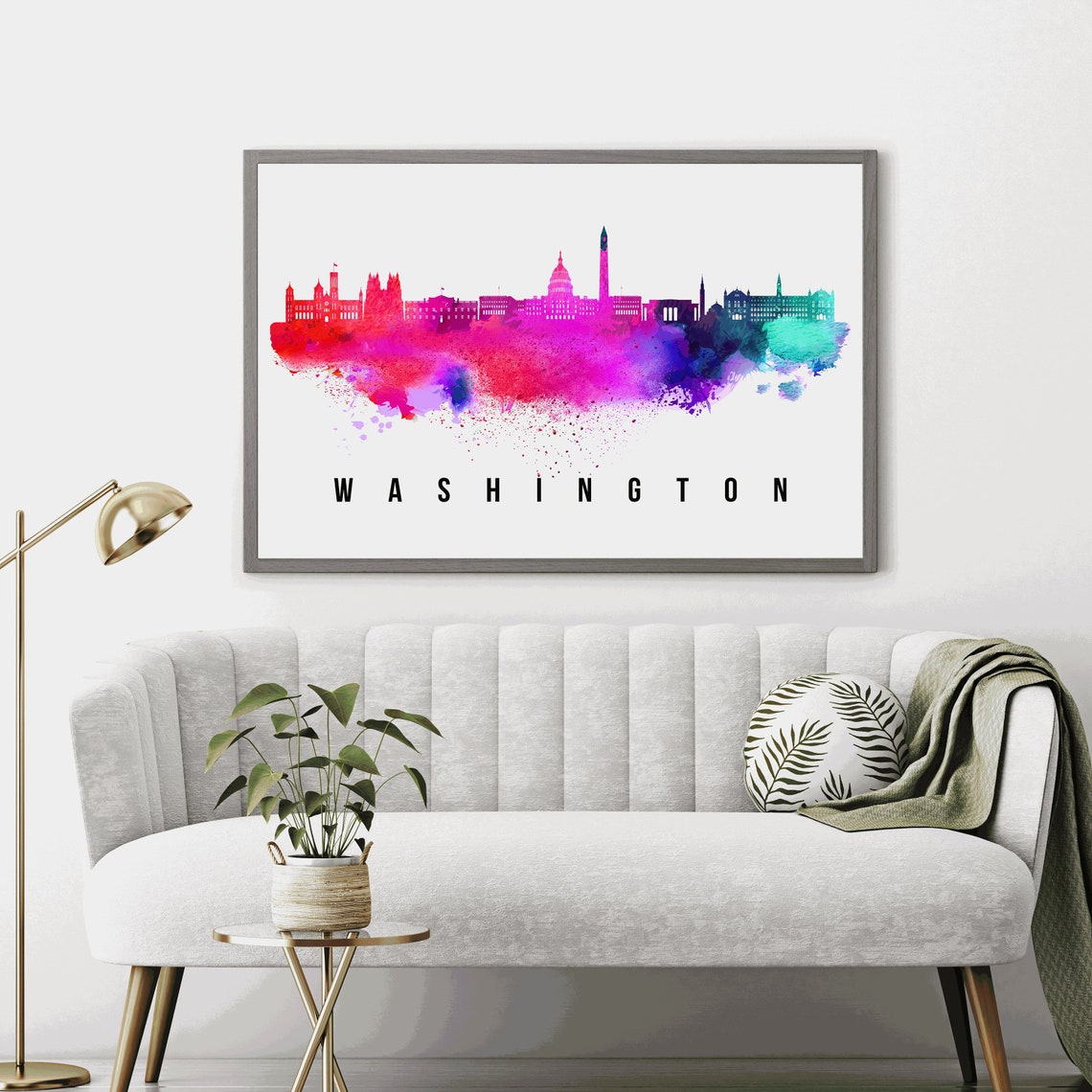 Washington DC Watercolor Capitol Monument Skyline Sunset Glow Poster - Image 3