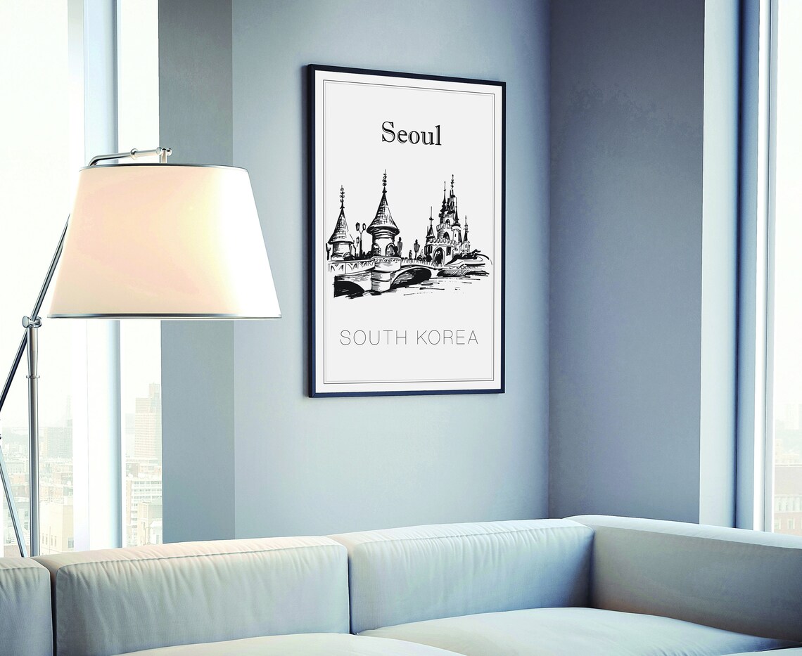 Hand Drawn Poster South Korea Travel Poster Seoul Poster Wall Art Seoul Cityscape And Landmark Map City Map Poster For Home Office - Image 4