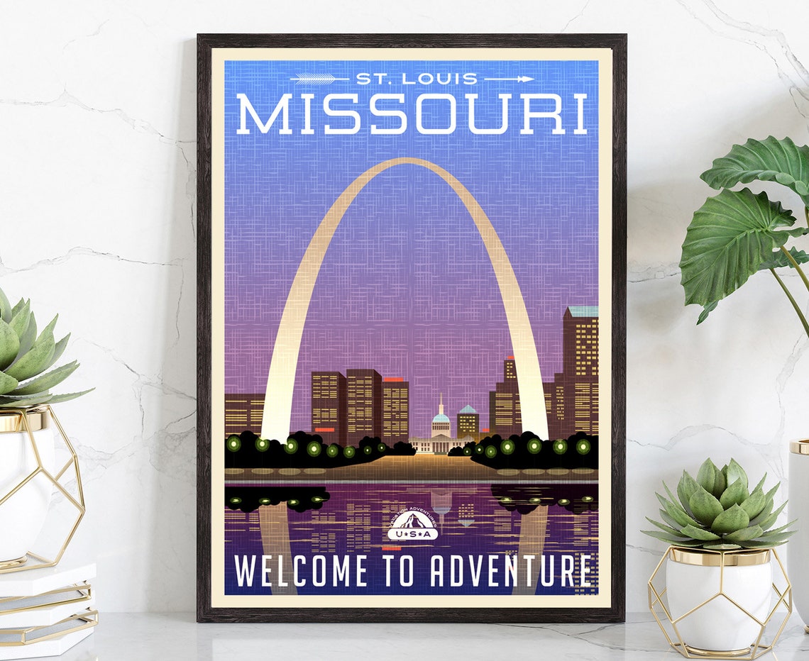St. Louis Missouri Gateway Arch Night Retro Vintage Travel Poster