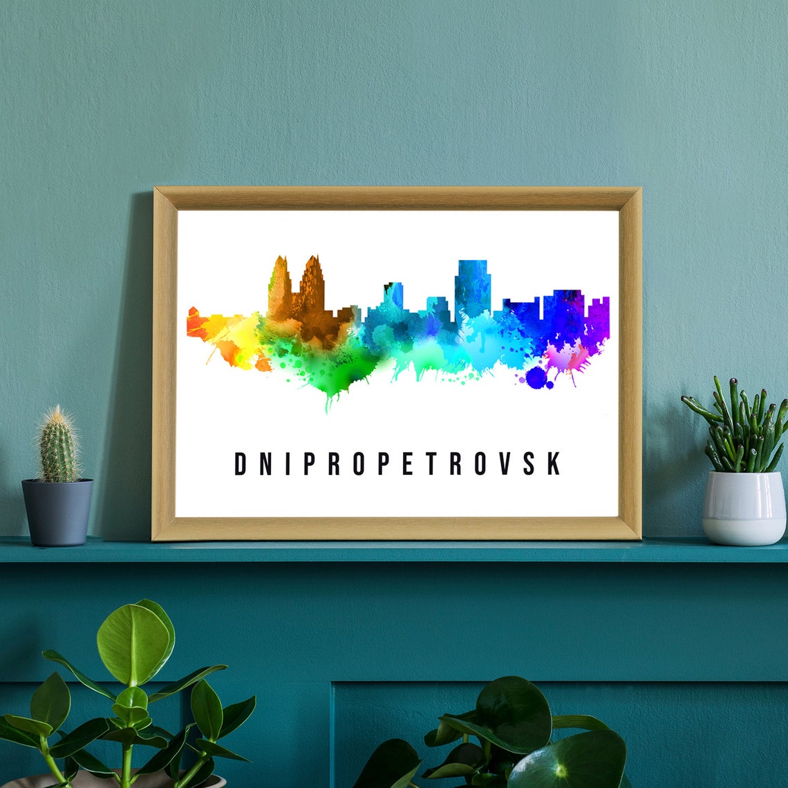Dnipropetrovsk Ukraine Skyline Watercolor Poster with Riverside Towers - Image 2