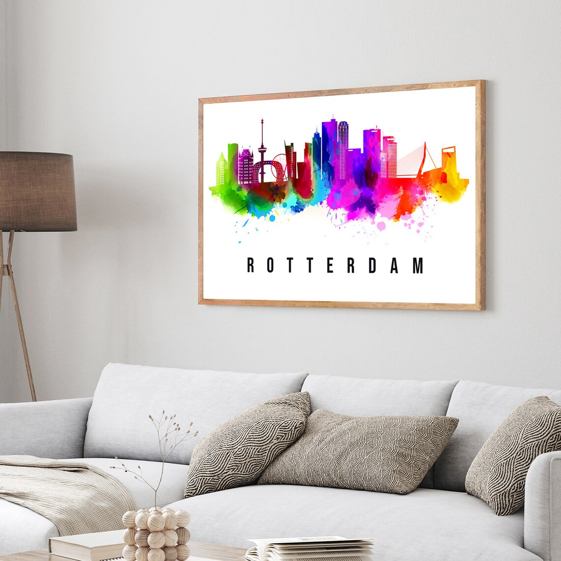 Rotterdam Netherlands Watercolor Skyline Illustration Euromast Bridge Travel Poster - Image 3