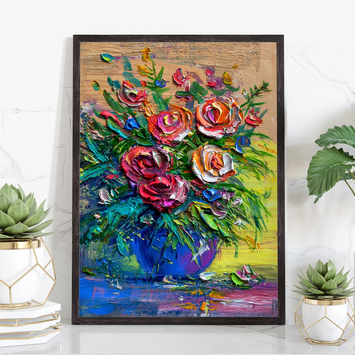 Flowers Oil Painting Flowers Still Life Poster Prints Flower Painting Prints Floral Texture Oil Painting Home Office Wall Art Decoration