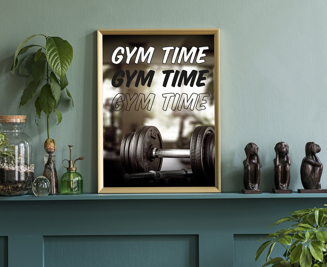 Gym Time Dumbbell Photo Motivational Fitness Workout Wall Art Poster - Image 4