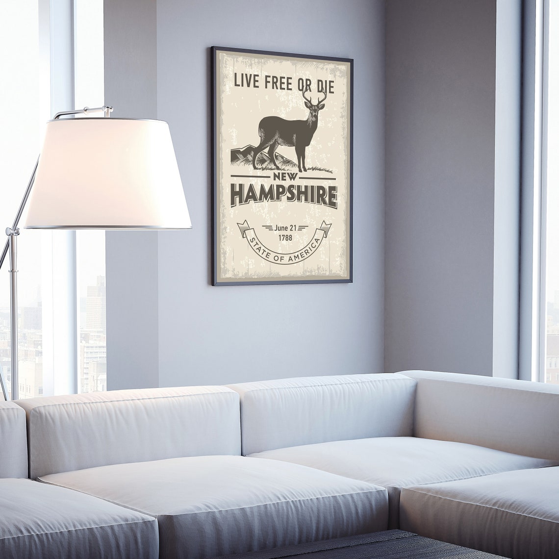 New Hampshire Live Free or Die Vintage Poster with Deer Engraving Art - Image 4