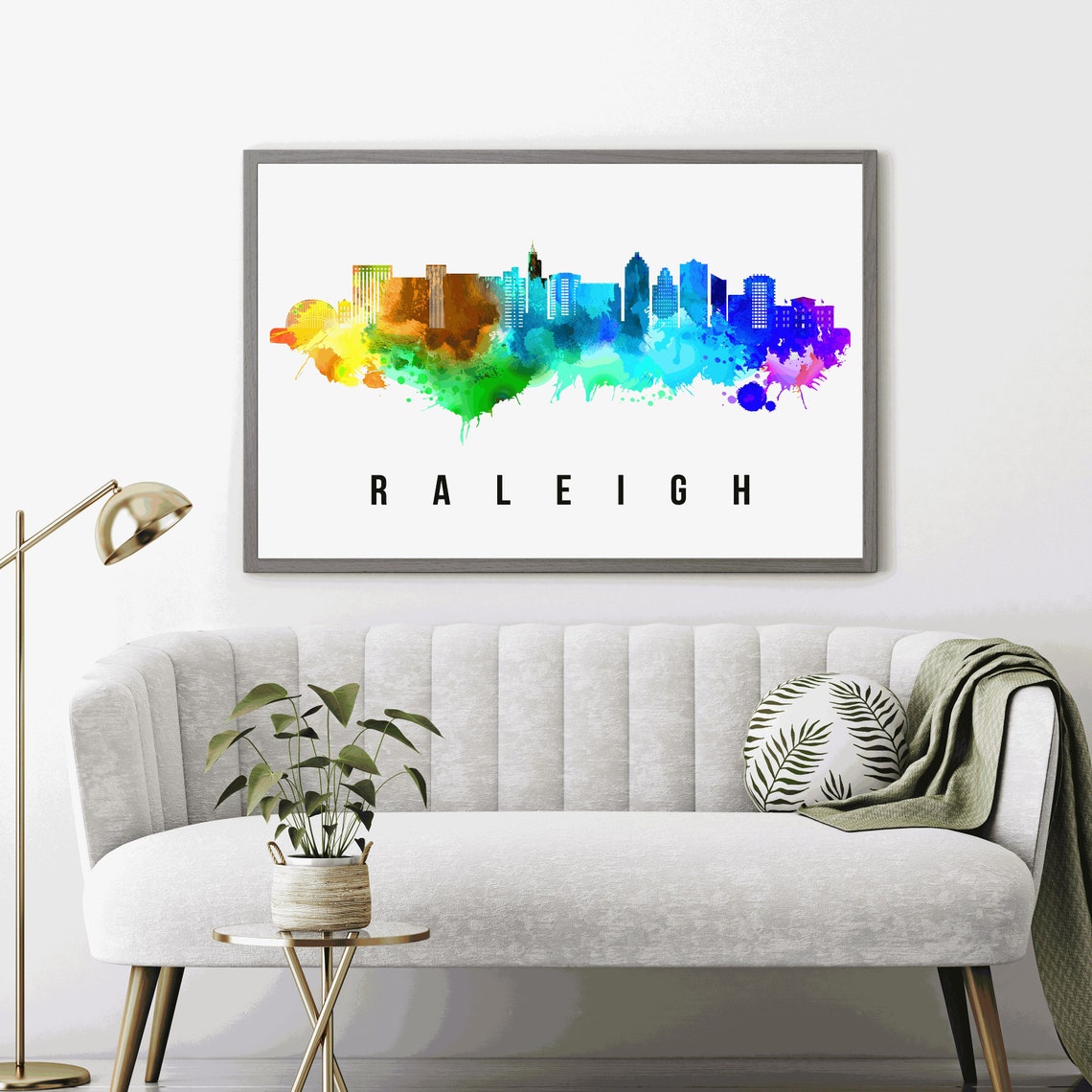 Raleigh North Carolina Rainbow Watercolor Skyline Cityscape Poster - Image 3