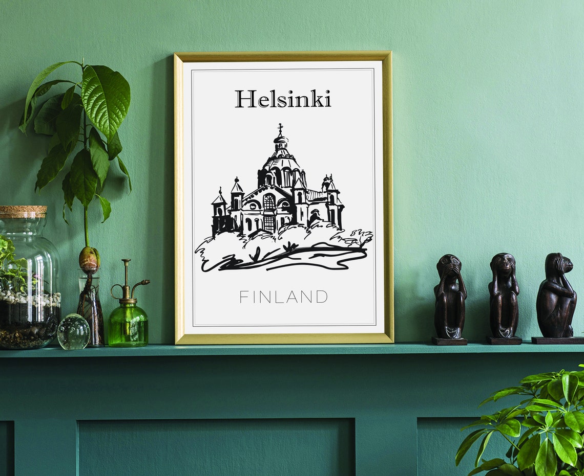 Helsinki Finland Cathedral Dome Senate Square Hand Drawn Poster - Image 2