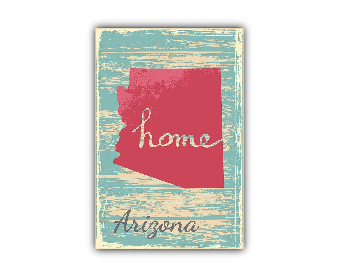 Arizona Home State Red Silhouette Vintage Distressed Teal Map Poster - Image 2