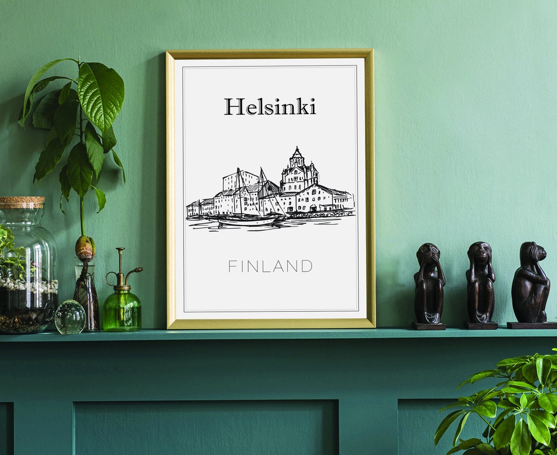 Helsinki Finland Uspenski Cathedral Harbor Hand Drawn Art Poster - Image 3