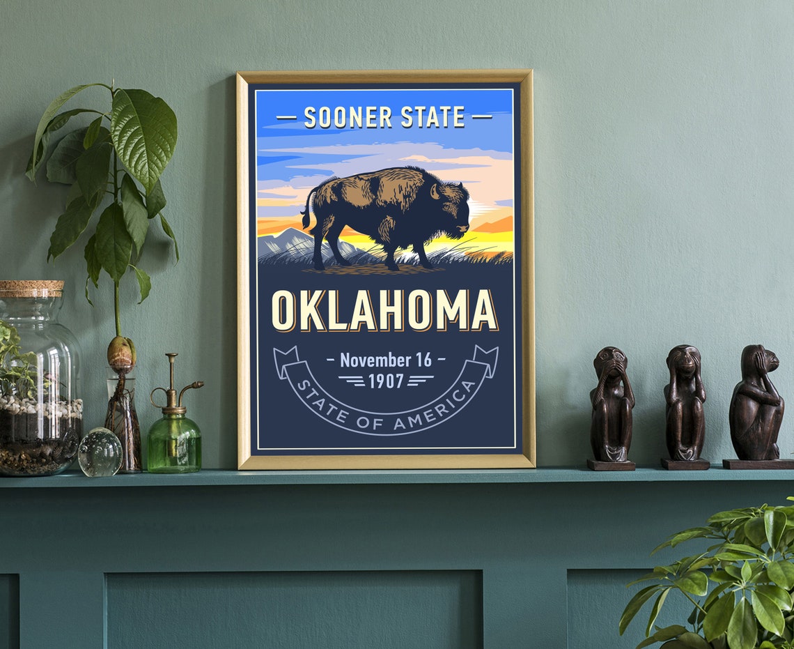Oklahoma Sooner State Bison Sunset Spirit of America Wall Art - Image 3