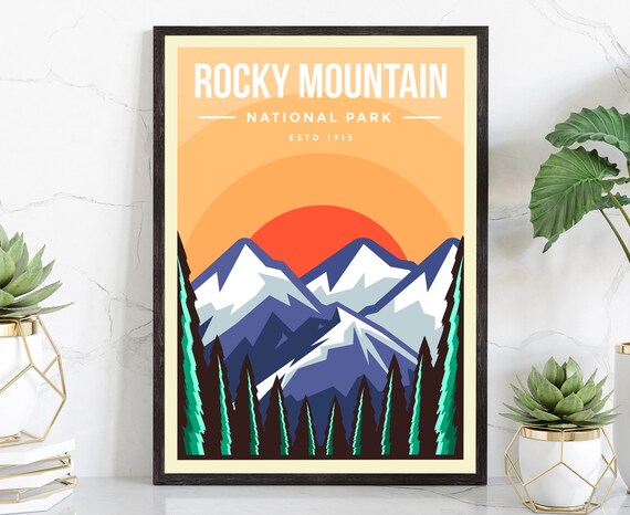 Rocky Mountain National Park Retro Travel Poster Print Rocky Mountain National Park In Colorado Housewarming Gift Office Wall Art