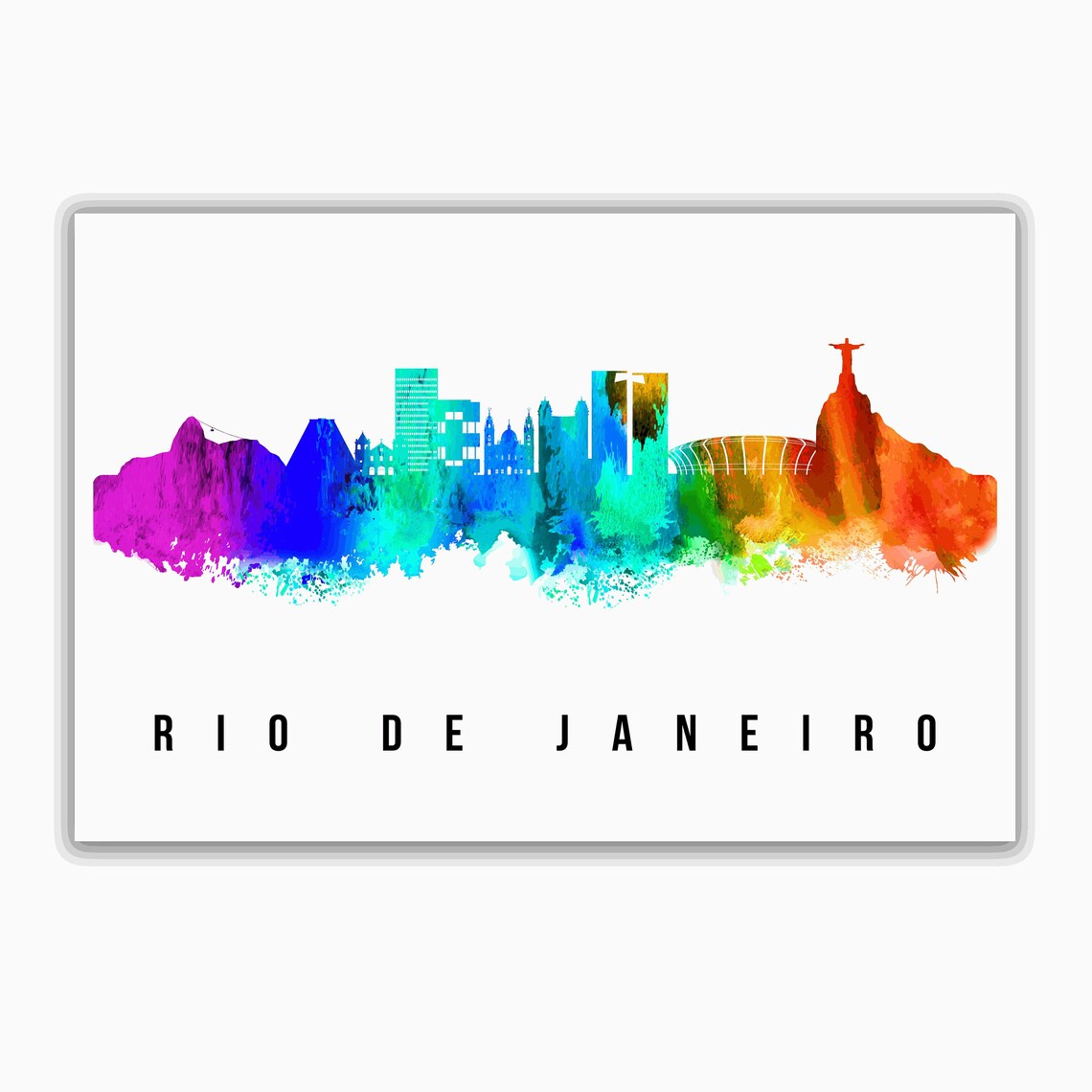 Rio De Janeiro Brazil Rainbow Watercolor Skyline Travel Poster - Image 2