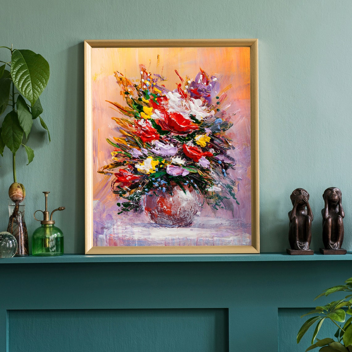 Flowers Oil Painting Flowers Still Life Poster Prints Flower Painting Prints Floral Texture Oil Painting Home Office Wall Art Decoration - Image 4