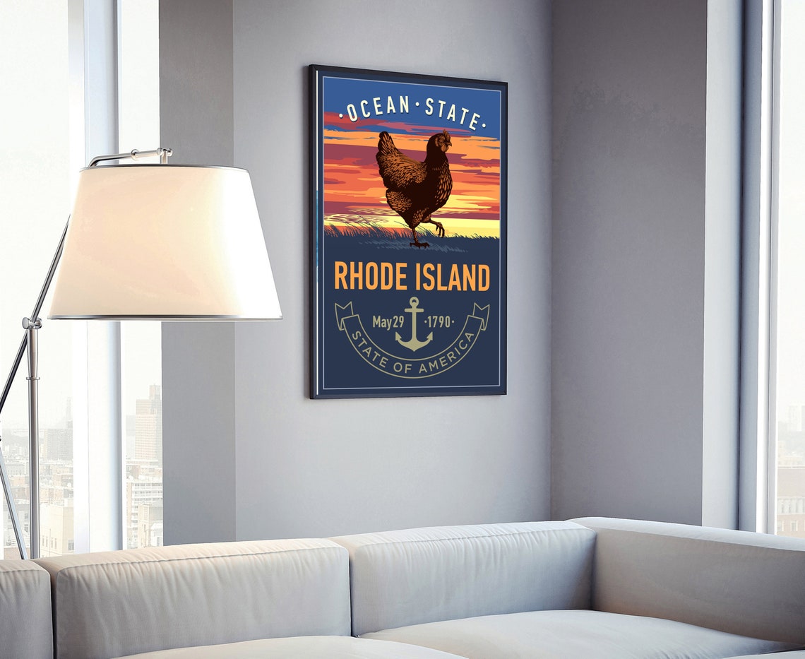 Rhode Island Smallest State Sailboat Lighthouse Retro Travel Poster - Image 4