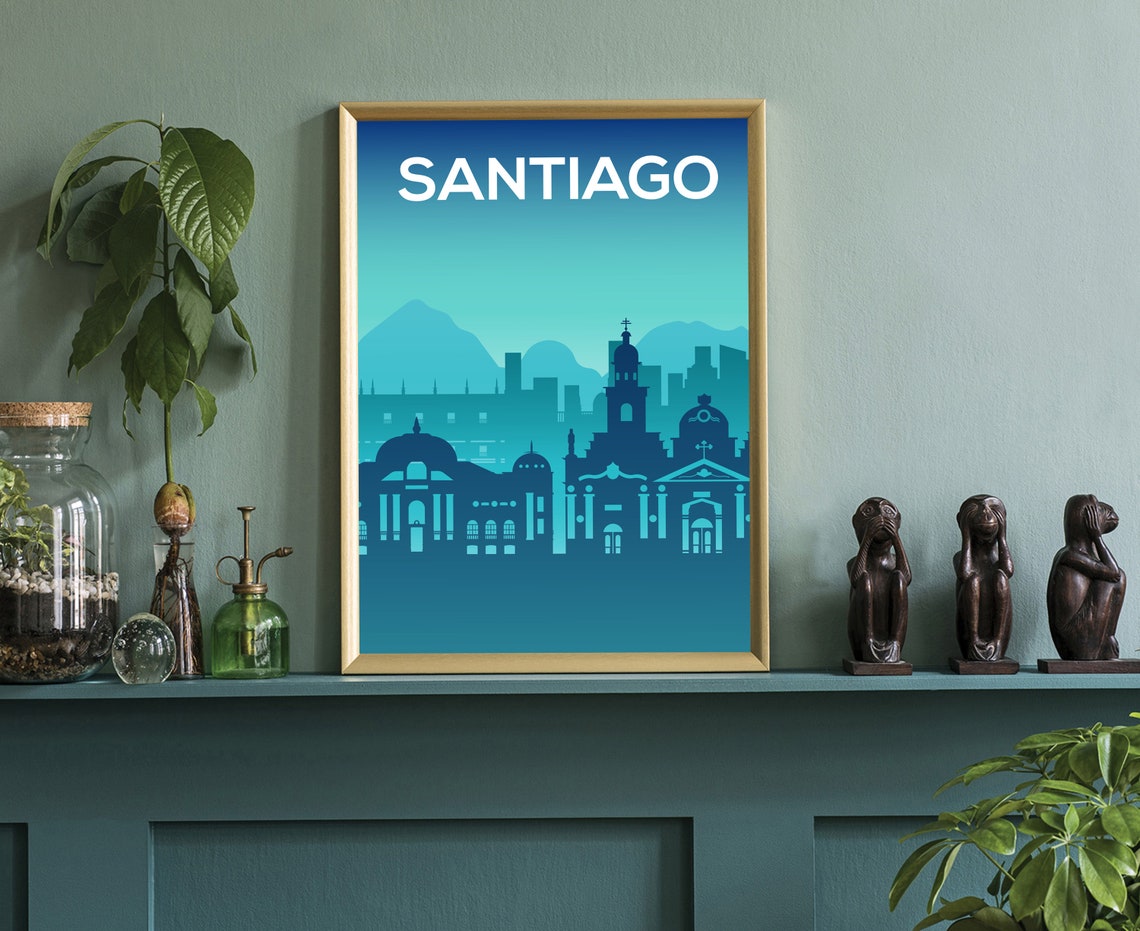 Santiago Chile Skyline Andes Mountains Minimalist City Travel Poster - Image 3