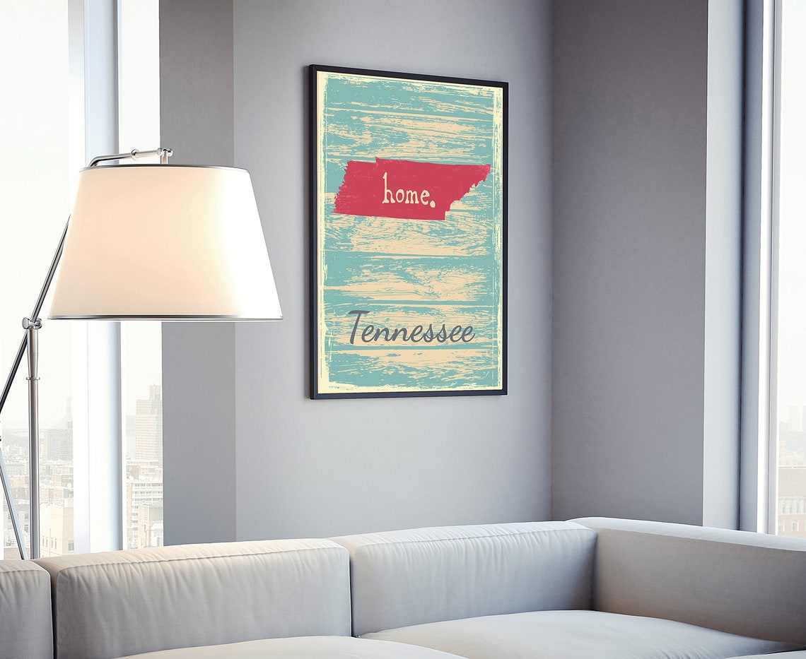 Tennessee Home Red State Shape Distressed Teal Rustic Travel Poster - Image 4