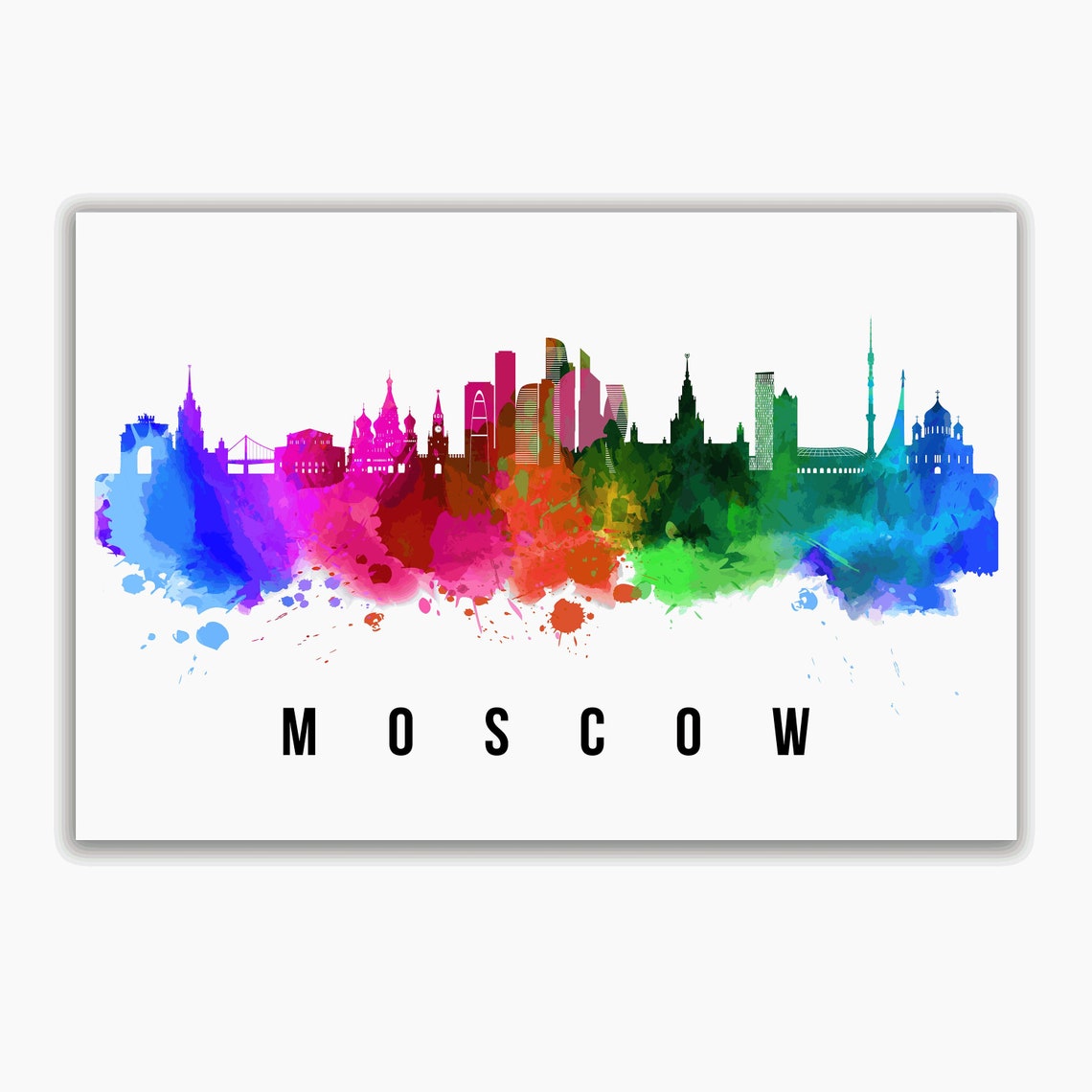Moscow Russia Rainbow Watercolor City Skyline Silhouette Art Poster - Image 2