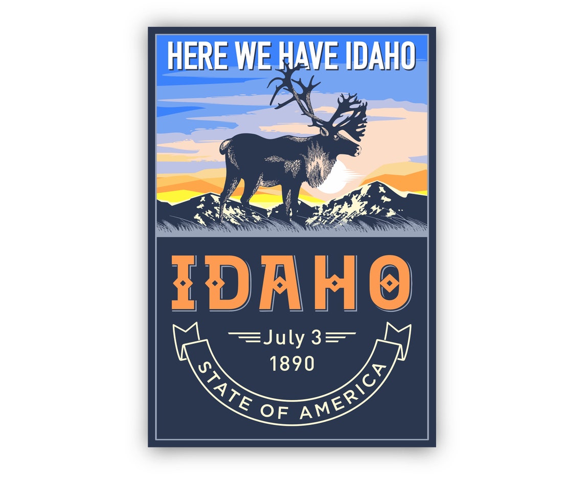 Idaho Here We Have Idaho Caribou Sunset Vintage Retro Travel Poster - Image 3