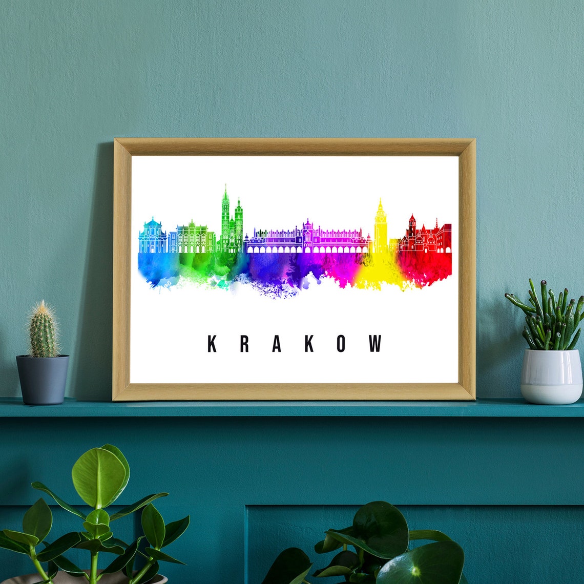 Krakow Poland St Marys Towers Cloth Hall Watercolor Skyline Poster - Image 2