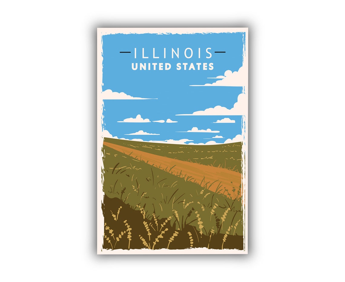 Illinois United States Vintage Countryside Road Travel Poster - Image 2