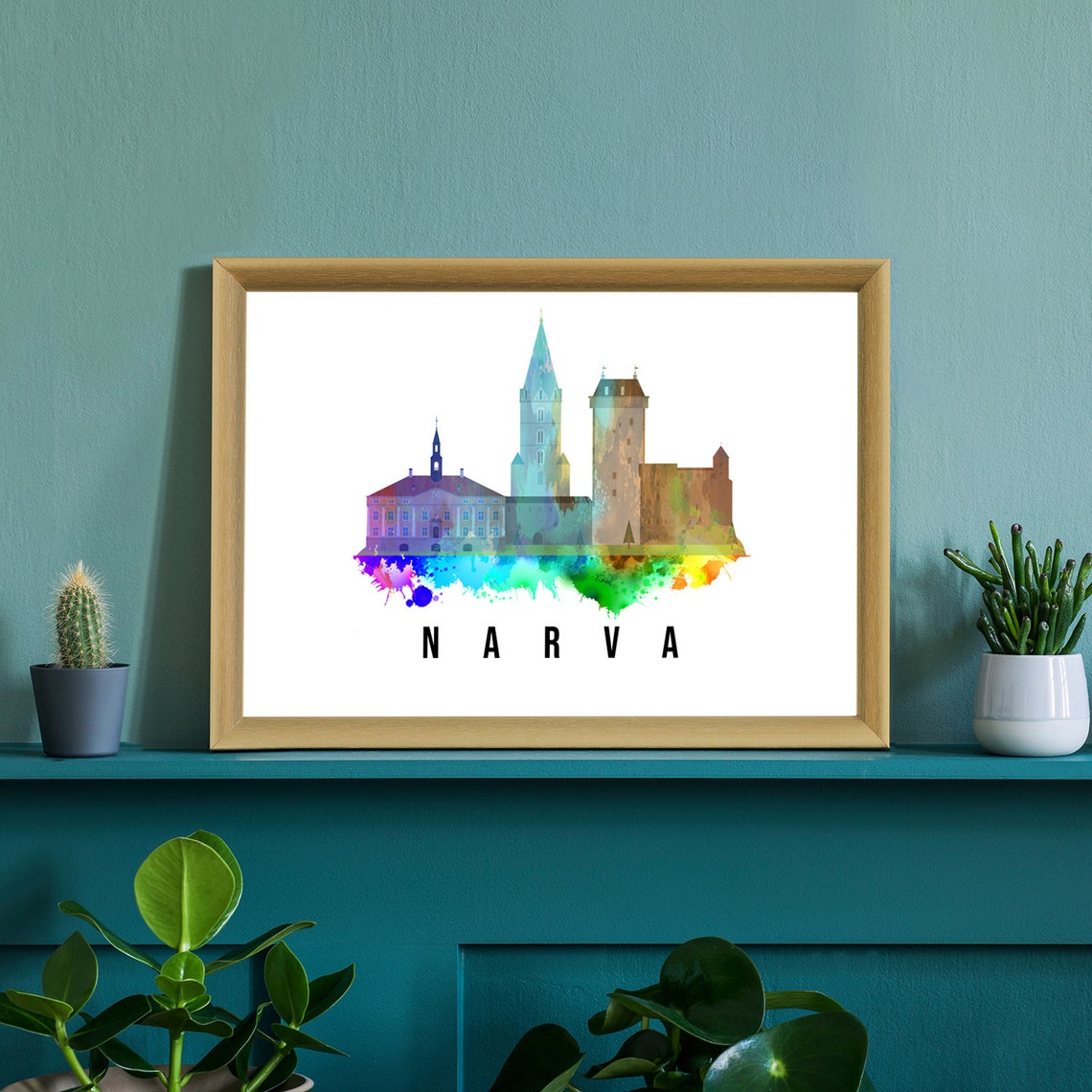 Narva Estonia Watercolor Landmark Castle Skyline Wall Art Poster - Image 3