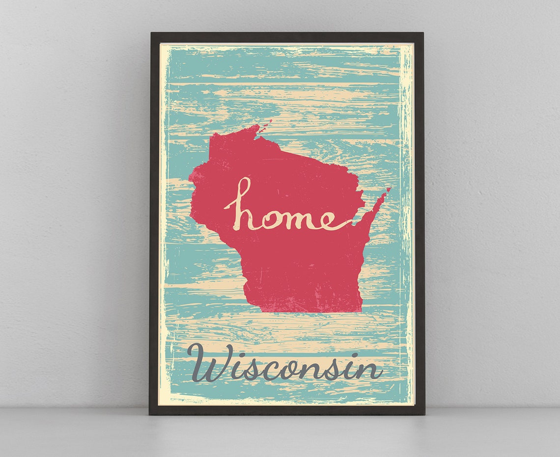 Wisconsin Home State Map Rustic Vintage Wood Style Wall Art Poster