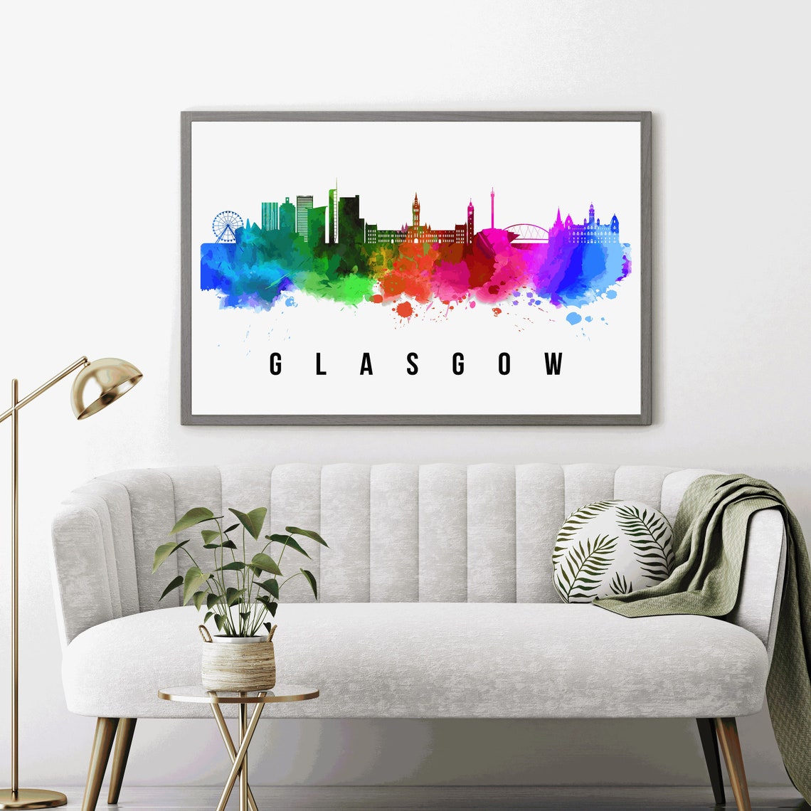 Glasgow Scotland Rainbow Watercolor Skyline Silhouette Art Poster - Image 4