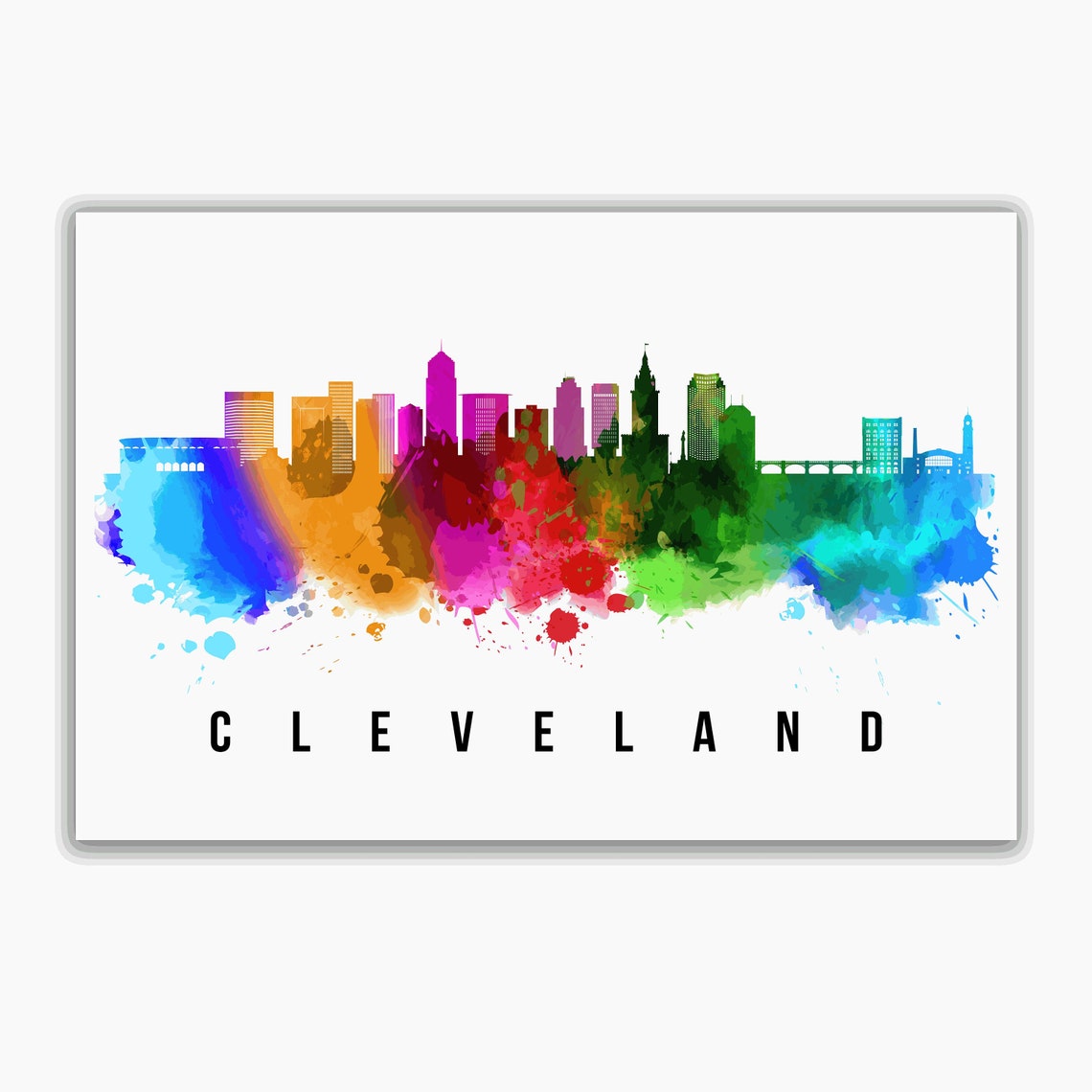 Cleveland Ohio Downtown Blue Watercolor Skyline Art Travel Poster - Image 2