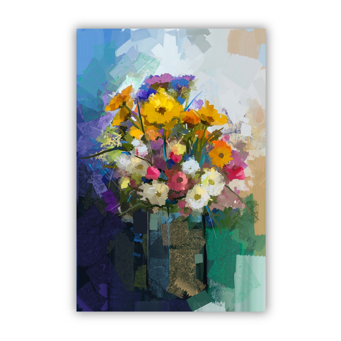 Abstract Multicolor Daisy Bouquet Geometric Floral Art Poster - Image 2