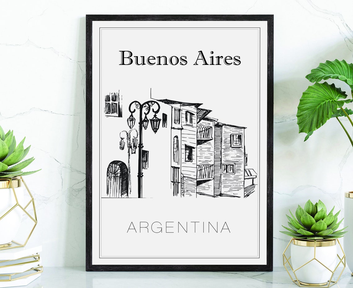 Buenos Aires Argentina Old Street Lamps Historic Homes Sketch Poster