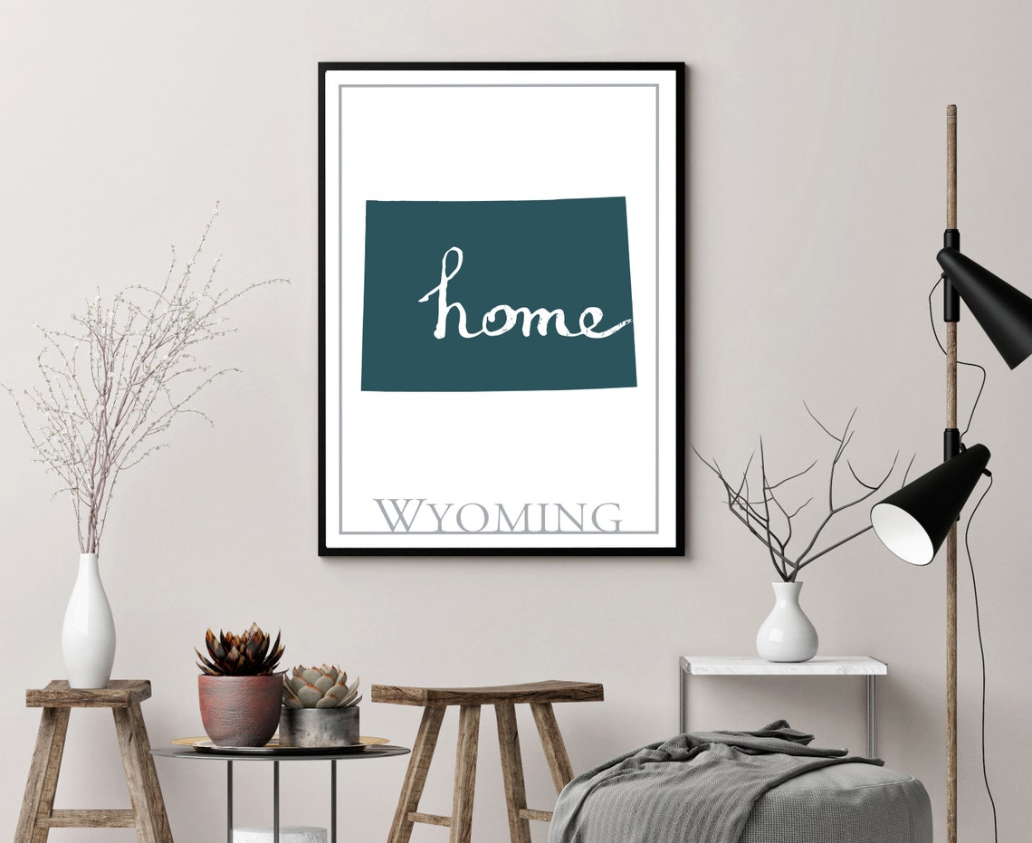 Wyoming Modern Minimalist Teal Home Script State Silhouette Wall Art - Image 3