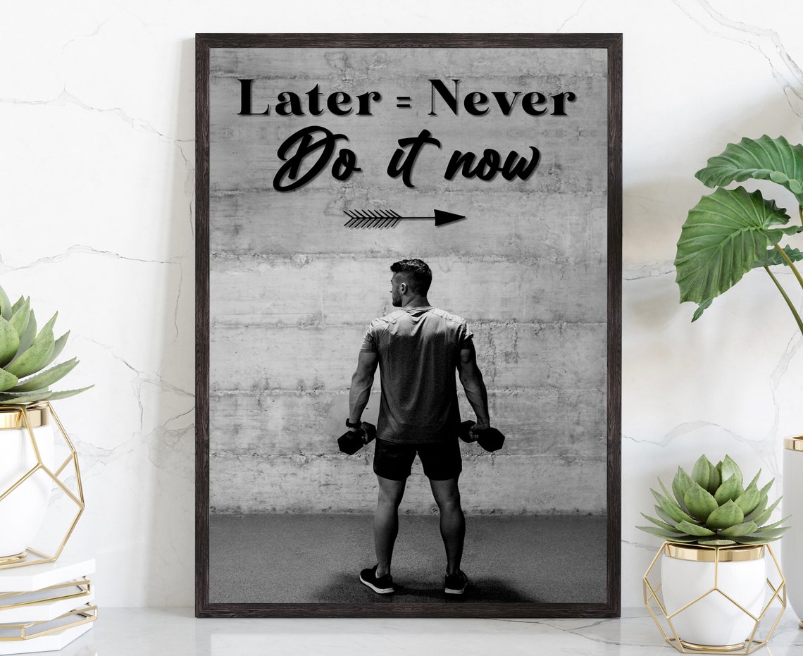 Later Never Do It Now Quote Poster Woman Jumping Beach Joy Art