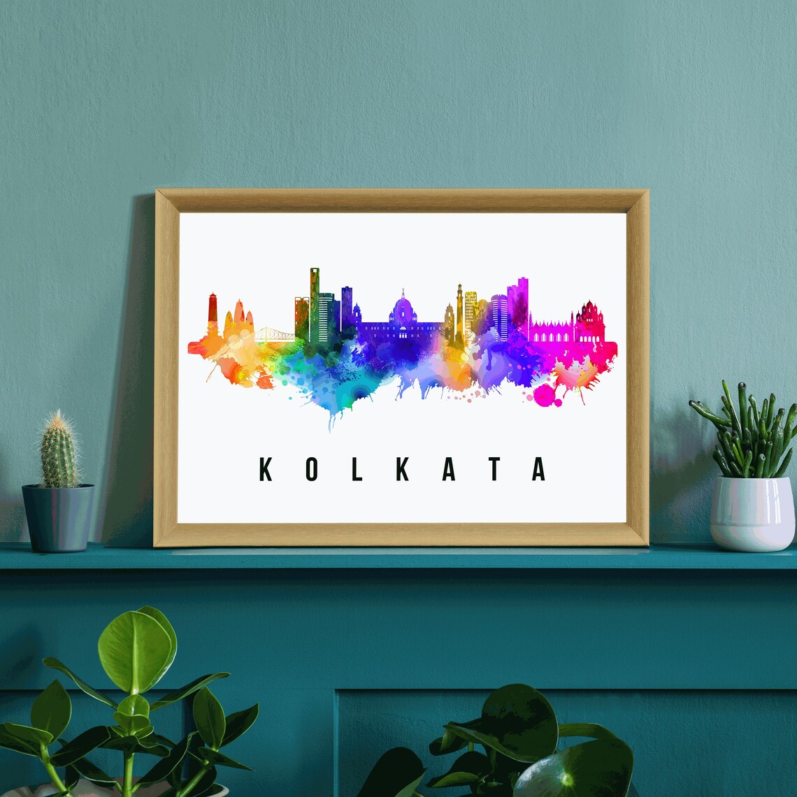 Kolkata India Victoria Memorial Rainbow Watercolor Skyline Poster - Image 3