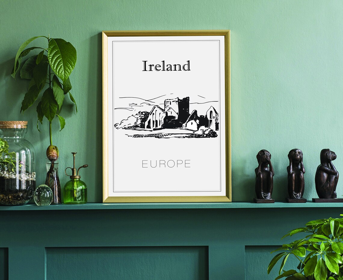 Hand Drawn Poster Ireland Travel Poster Europe Ireland Poster Wall Art Ireland Cityscape And Landmark Map City Map Calligraphy Poster - Image 3