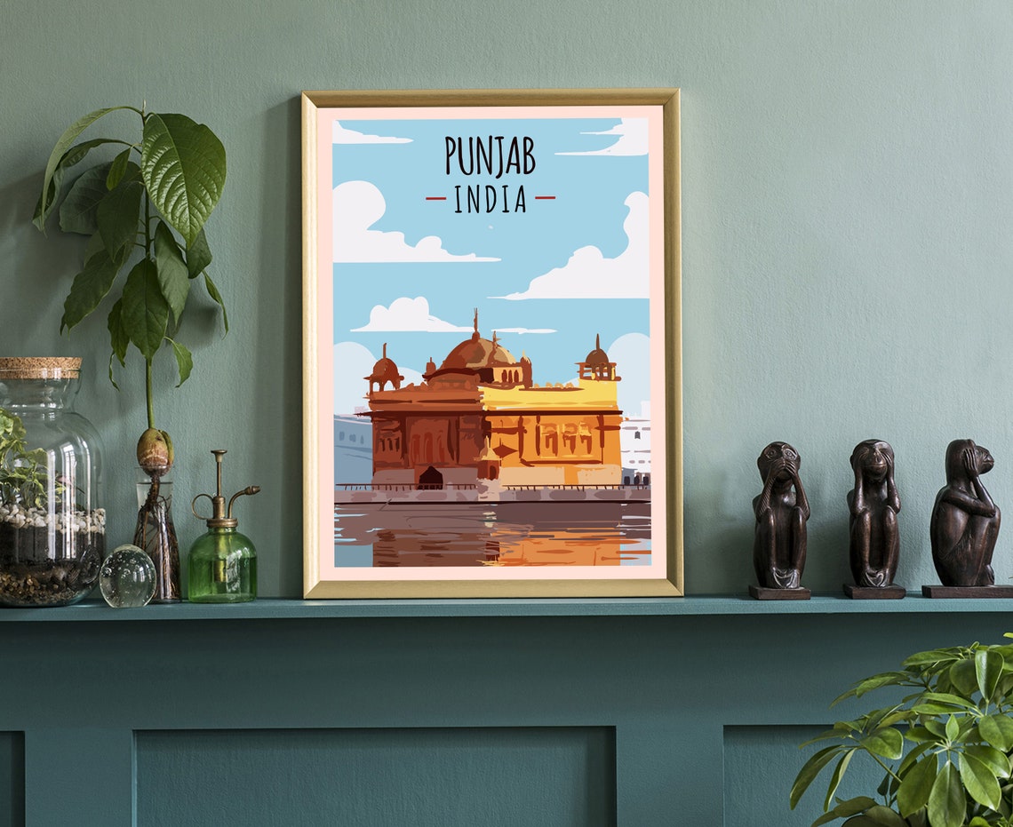 Punjab India Golden Temple Amritsar Flat Illustration Travel Poster - Image 3