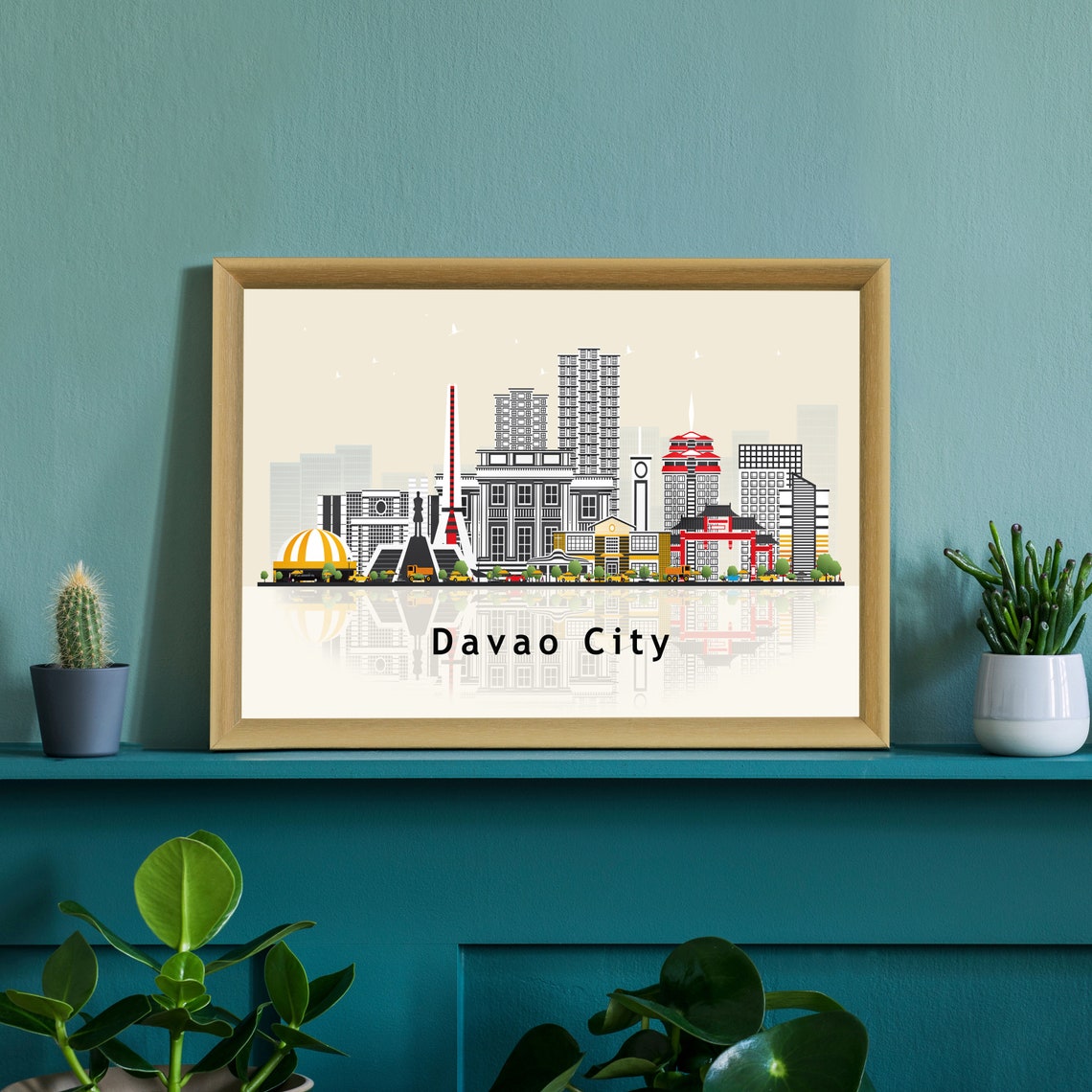 Davao City Philippines Golden Dome Skyline Illustration Travel Poster - Image 3
