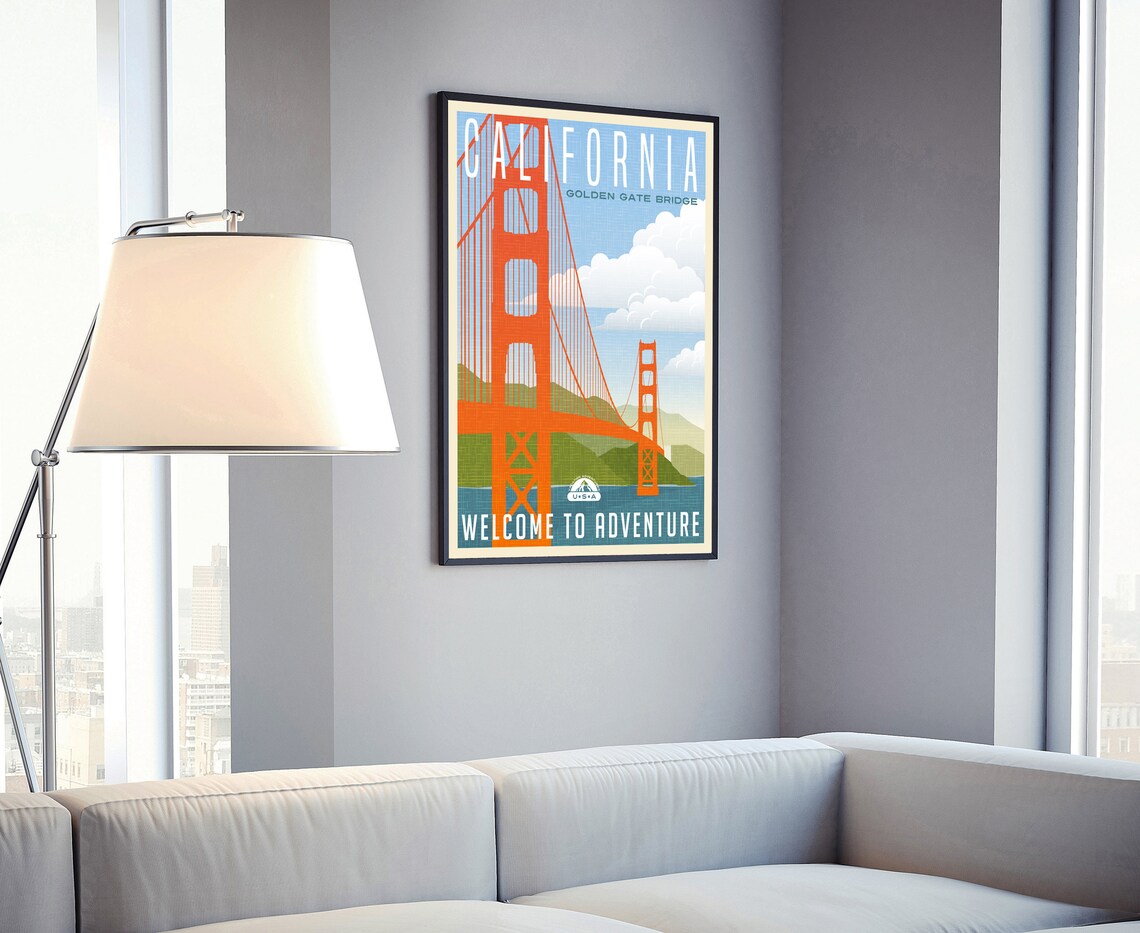 California Golden Gate Bridge Retro Vintage Travel Adventure Poster - Image 4