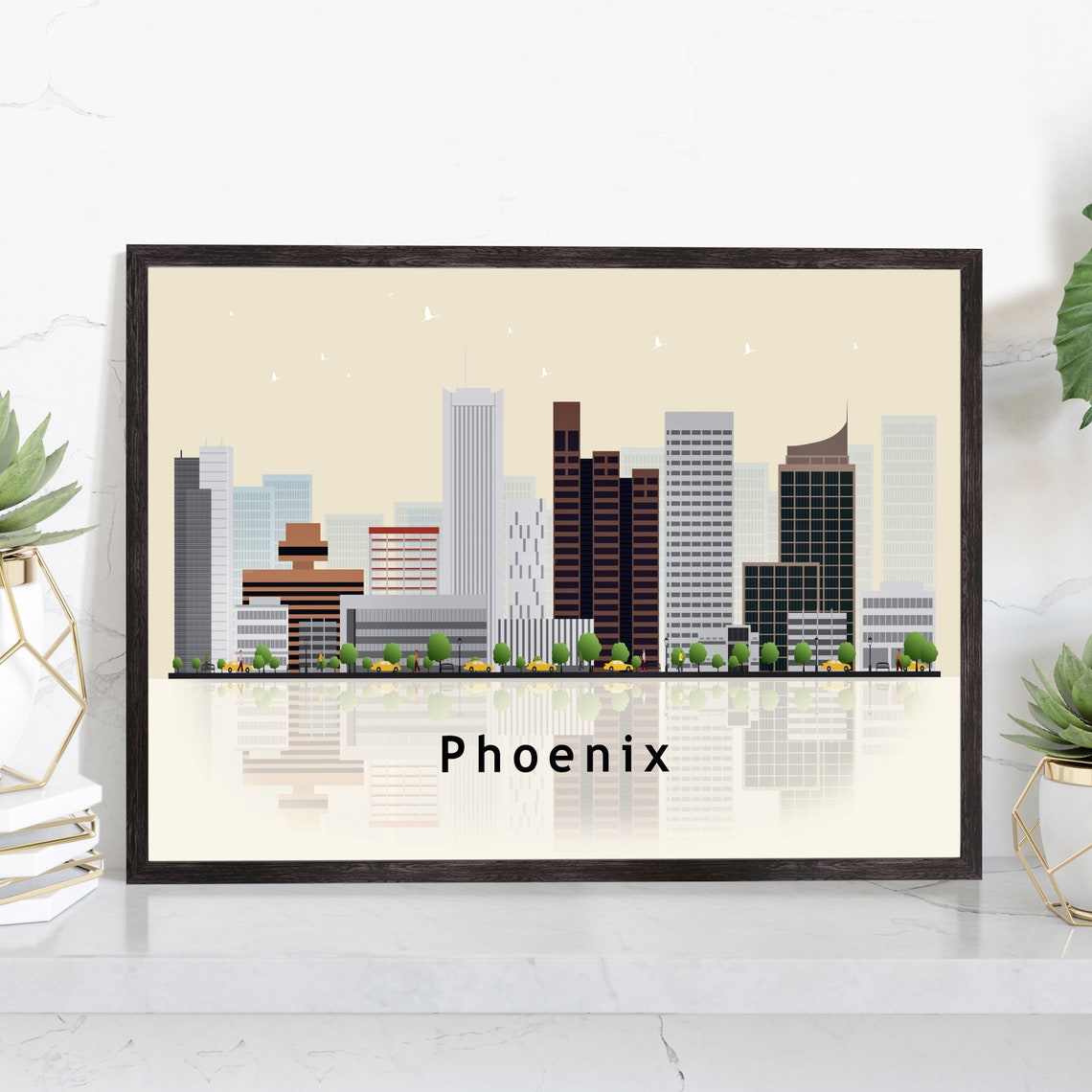 Phoenix Arizona Desert Downtown Skyline Illustration Travel Poster - Image 3