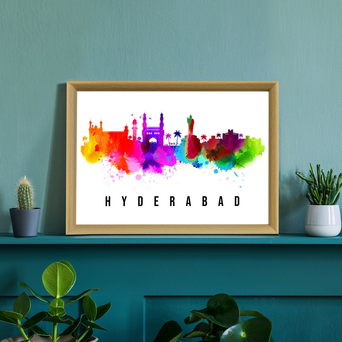 Hyderabad India Charminar Watercolor Skyline Silhouette Travel Poster - Image 2