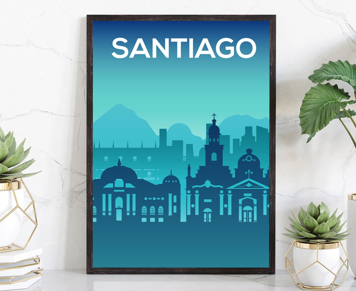 Santiago Chile Skyline Andes Mountains Minimalist City Travel Poster