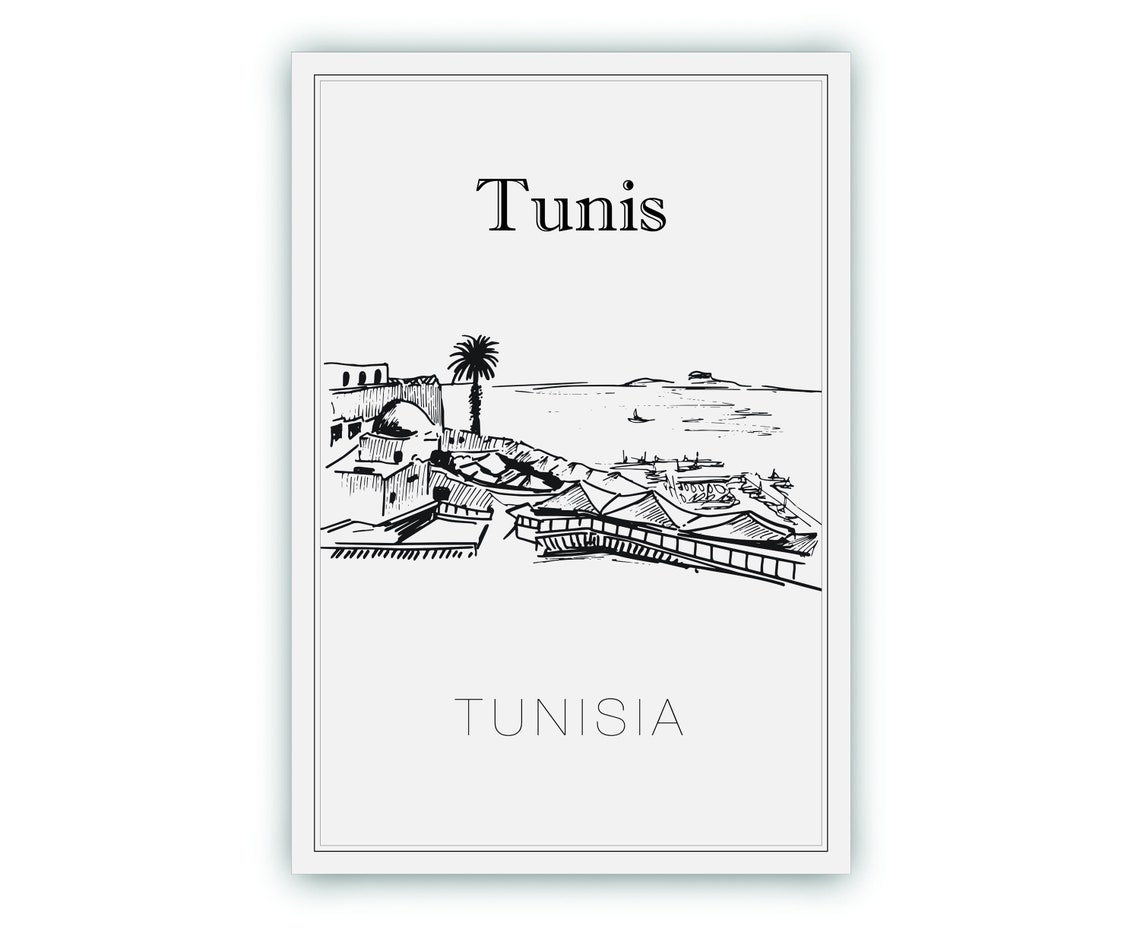 Tunis Tunisia Hand Drawn Ink Harbor Cityscape Travel Art Poster - Image 2