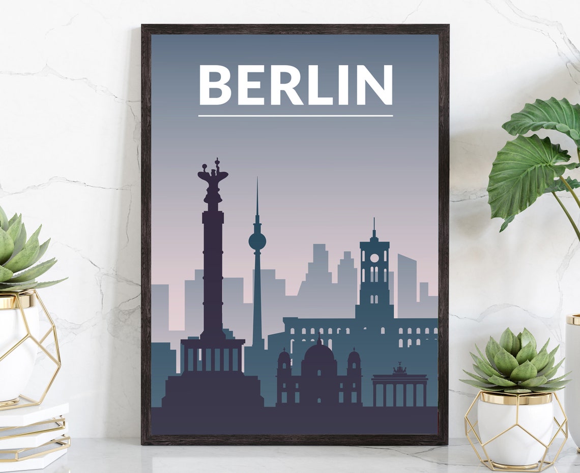 Berlin Germany City Skyline Silhouette Landmarks Poster Wall Art